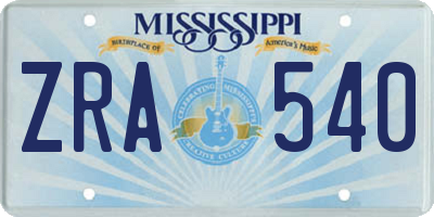 MS license plate ZRA540