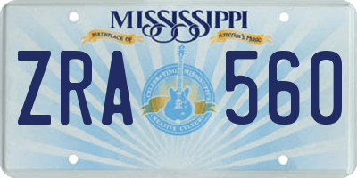 MS license plate ZRA560