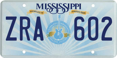 MS license plate ZRA602
