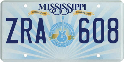 MS license plate ZRA608