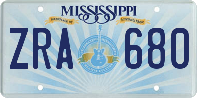 MS license plate ZRA680