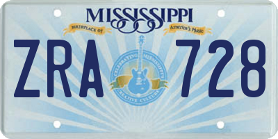 MS license plate ZRA728
