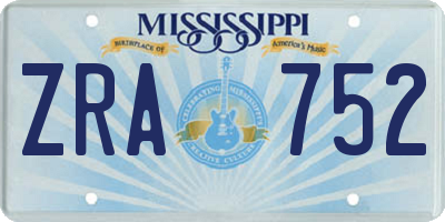 MS license plate ZRA752