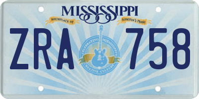 MS license plate ZRA758