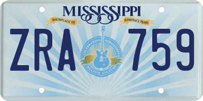 MS license plate ZRA759