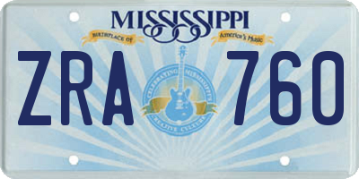 MS license plate ZRA760