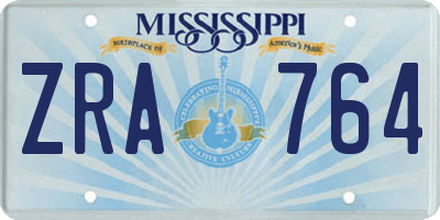 MS license plate ZRA764