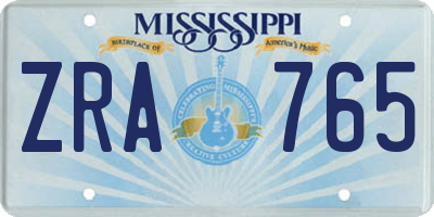 MS license plate ZRA765