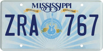 MS license plate ZRA767