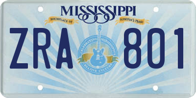 MS license plate ZRA801