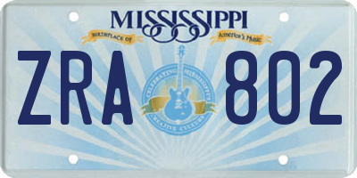 MS license plate ZRA802