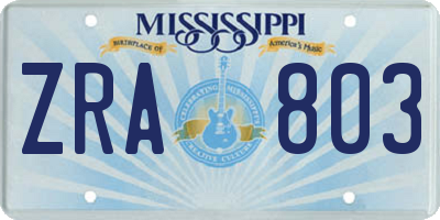 MS license plate ZRA803