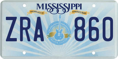 MS license plate ZRA860