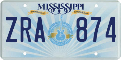 MS license plate ZRA874