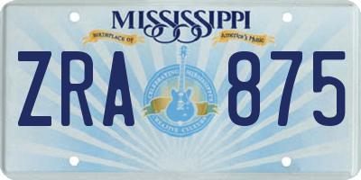 MS license plate ZRA875