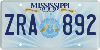 MS license plate ZRA892