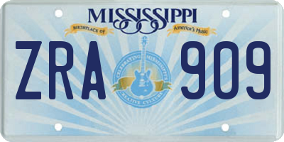 MS license plate ZRA909