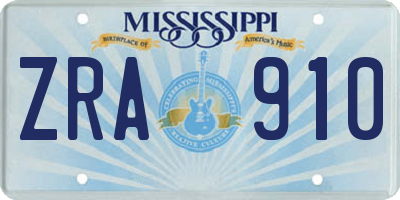 MS license plate ZRA910