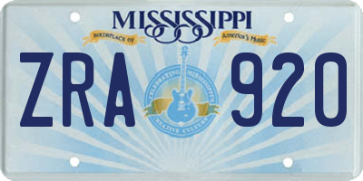 MS license plate ZRA920