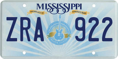 MS license plate ZRA922