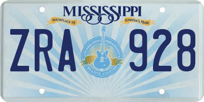 MS license plate ZRA928