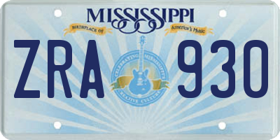 MS license plate ZRA930