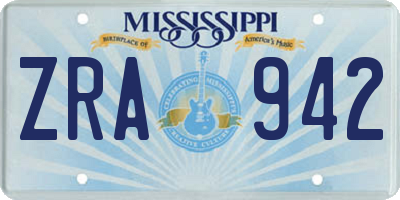 MS license plate ZRA942