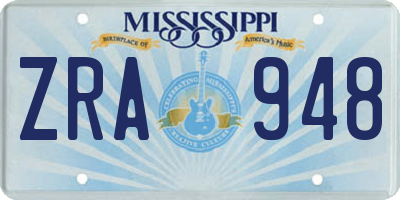 MS license plate ZRA948