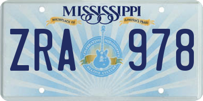 MS license plate ZRA978