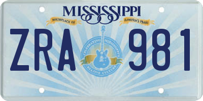 MS license plate ZRA981