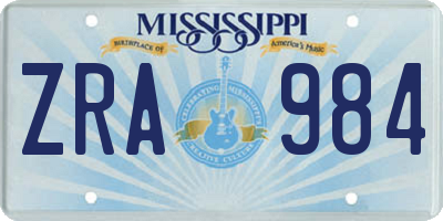 MS license plate ZRA984