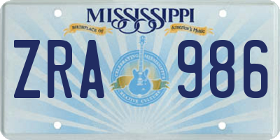 MS license plate ZRA986