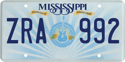 MS license plate ZRA992