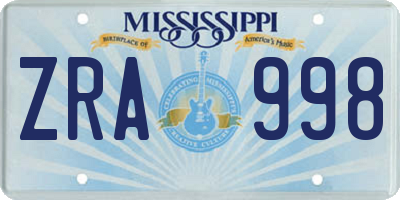 MS license plate ZRA998