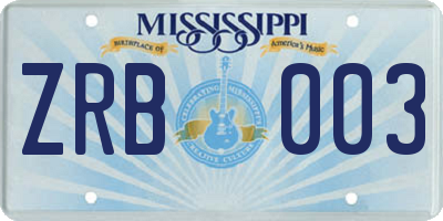 MS license plate ZRB003