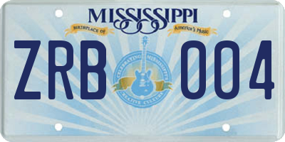MS license plate ZRB004