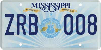 MS license plate ZRB008