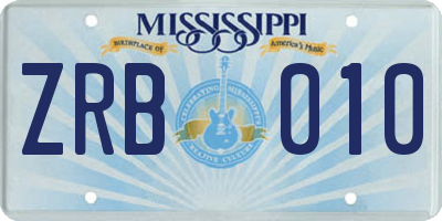 MS license plate ZRB010
