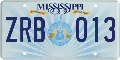 MS license plate ZRB013