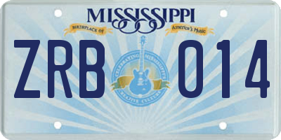 MS license plate ZRB014