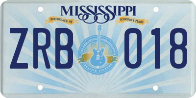 MS license plate ZRB018