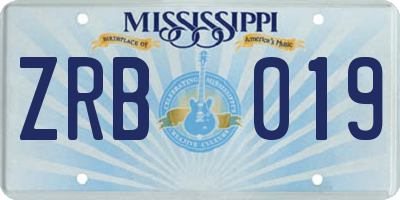 MS license plate ZRB019