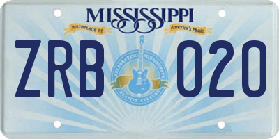 MS license plate ZRB020