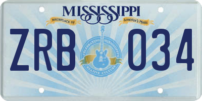 MS license plate ZRB034