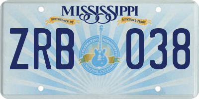 MS license plate ZRB038