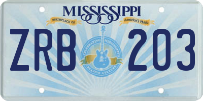 MS license plate ZRB203