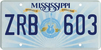 MS license plate ZRB603