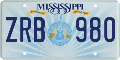 MS license plate ZRB980