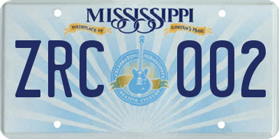 MS license plate ZRC002
