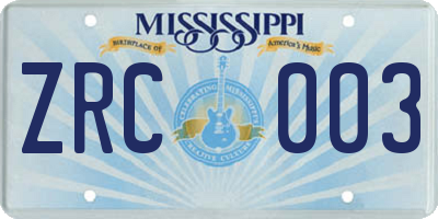 MS license plate ZRC003